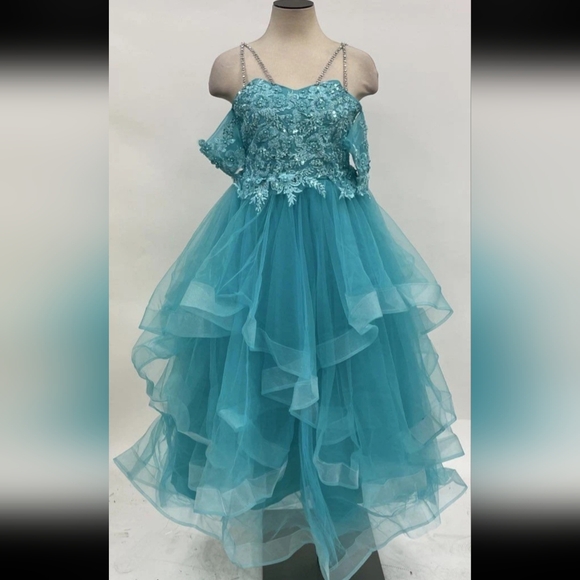 New! Blue Womens Sz 12 Elegant Blue Layered Gown - Picture 1 of 7